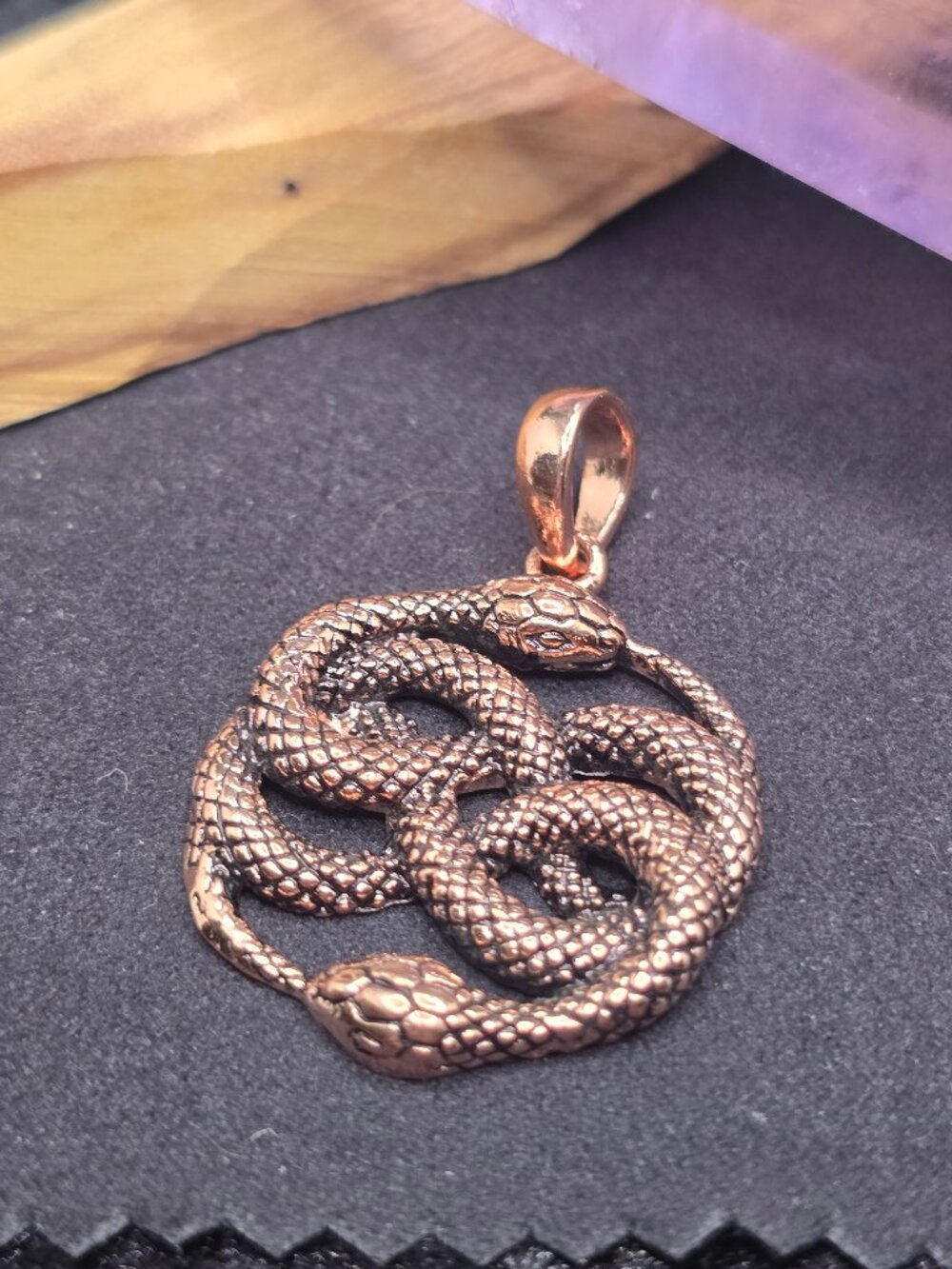 Copper Triple Snake Pendant Serpent Gothic Statement Jewelry